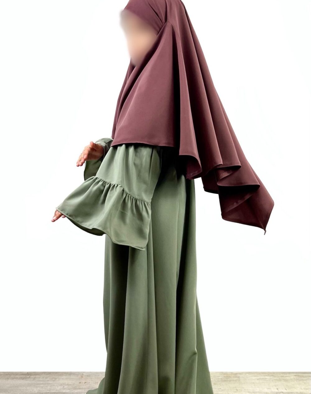 Khimar Mini bint.a bois de rose -x-Abaya-Mini-Caly-Manches-Evasees-Olive by-Oummi-Abi-Moi