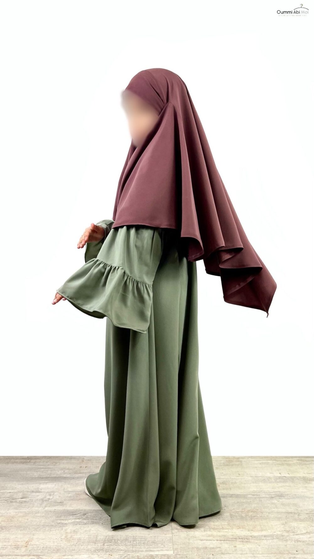 Khimar Mini bint.a bois de rose -x-Abaya-Mini-Caly-Manches-Evasees-Olive by-Oummi-Abi-Moi