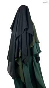 Niqab-Classique-150-cm-Noir-x-Abaya-Bubble-Vert-Intense-x-Maxi-Khimar-Classique-Kaki