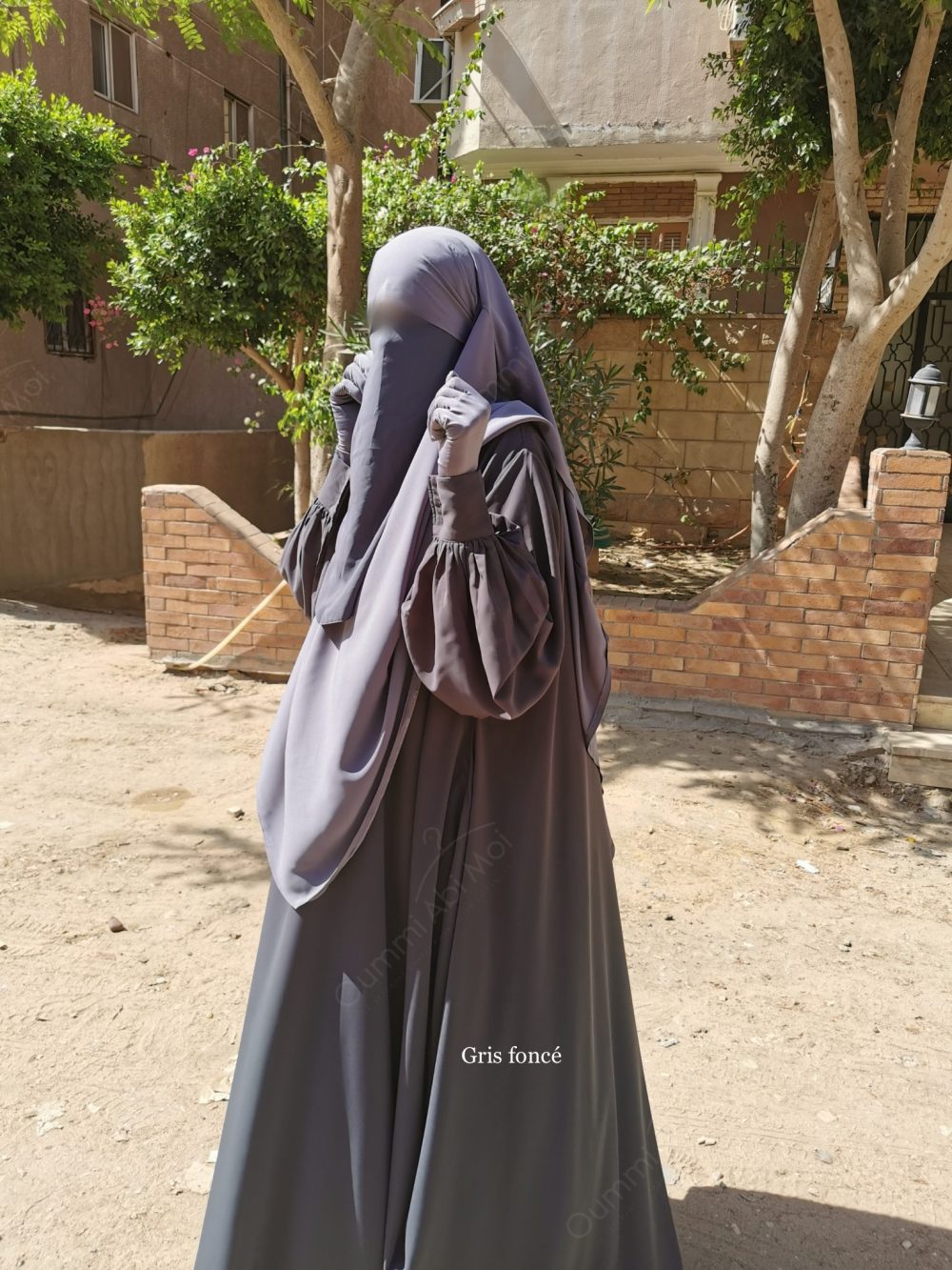 Abaya bubble Oummi abi moi gris foncé