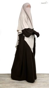 Abaya-Manches-Bouffantes-Chocolat-x-Maxi-Khimar-Classique-Greige