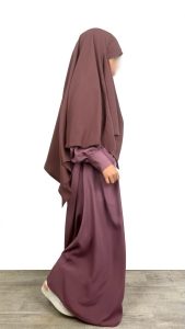 abaya à,manches bouffantes mini rose parme