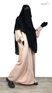 Abaya à manche beige caviary oummi abi moi